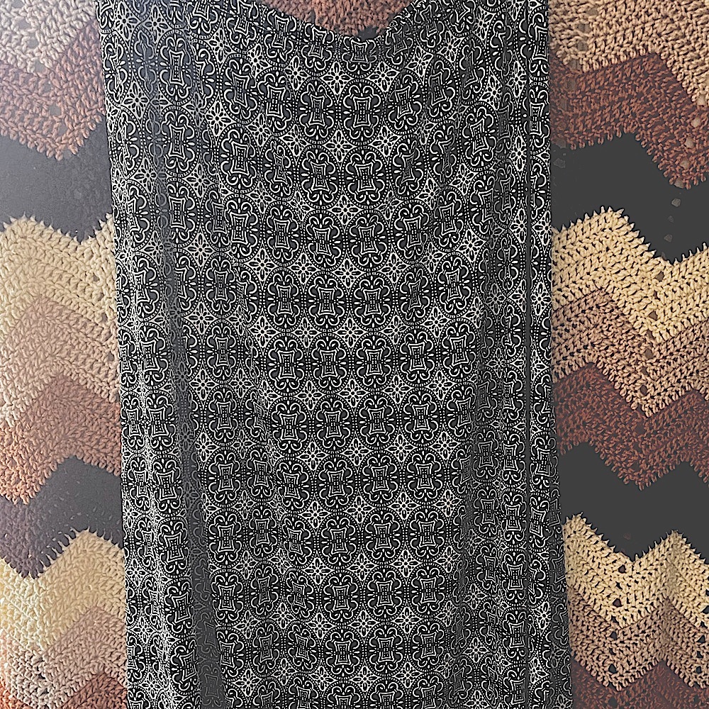 Vtg Bohemian Patterned Black & Tan Maxi Skirt: Si… - image 1